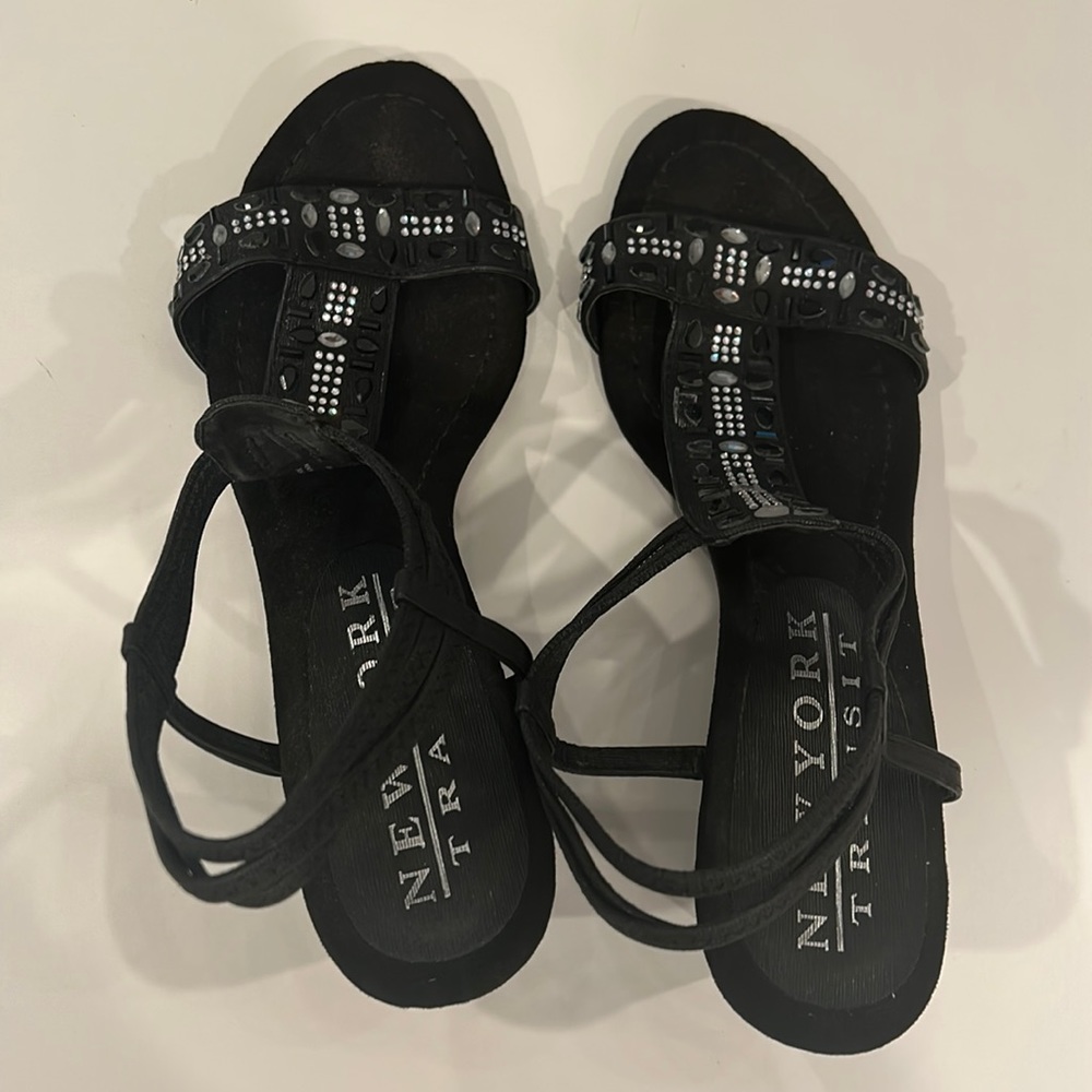 new york transit bedazzled black high heals